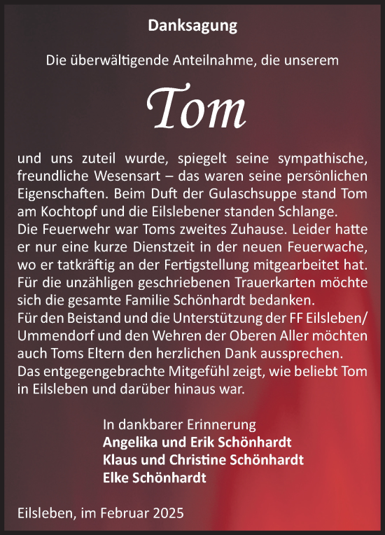 Traueranzeige von Tom  von Volksstimme Oschersleben/Wanzleben