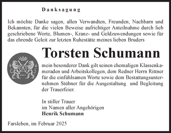 Traueranzeige von Torsten Schumann von Volksstimme Haldensleben/Wolmirstedt