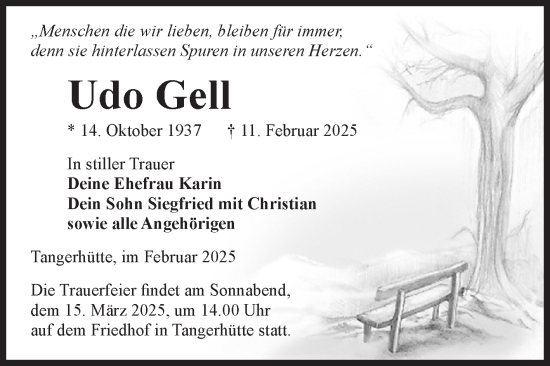 Traueranzeige von Udo Gell von Volksstimme Altmark Ost