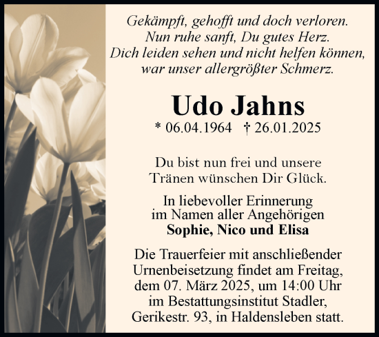 Traueranzeige von Udo Jahns von Volksstimme Haldensleben/Wolmirstedt