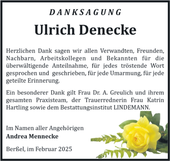 Traueranzeige von Ulrich Denecke von Volksstimme Halberstadt