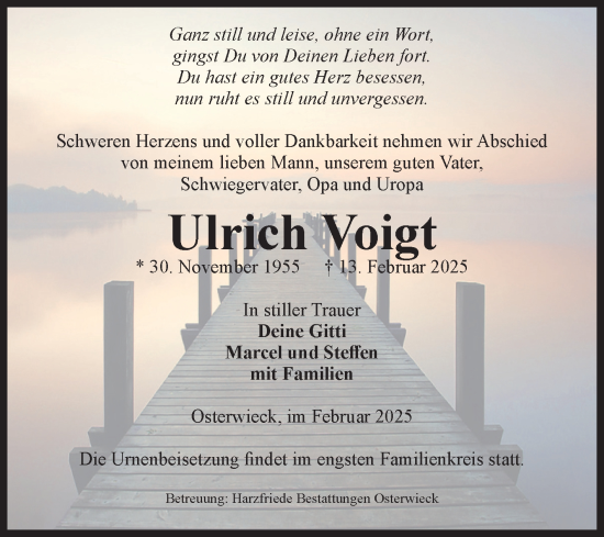 Traueranzeige von Ulrich Voigt von Volksstimme Halberstadt