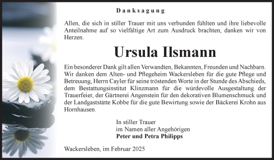 Traueranzeige von Ursula Ilsmann von Volksstimme Oschersleben/Wanzleben