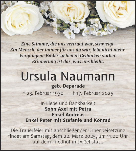 Traueranzeige von Ursula Naumann von Mitteldeutsche Zeitung Halle/Saalkreis