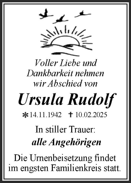 Traueranzeige von Ursula Rudolf von Trauerkombi Dessau