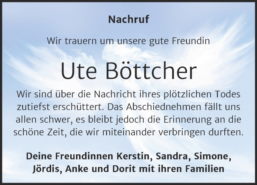  Traueranzeige für Ute Böttcher vom 01.02.2025 aus Trauerkombi Merseburg