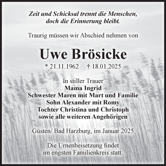 Traueranzeige von Uwe Brösicke 