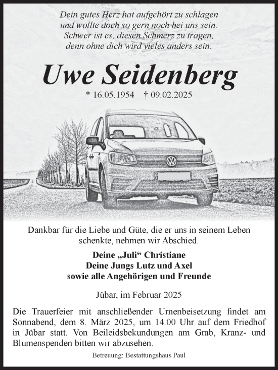 Traueranzeige von Uwe Seidenberg von Volksstimme Altmark West