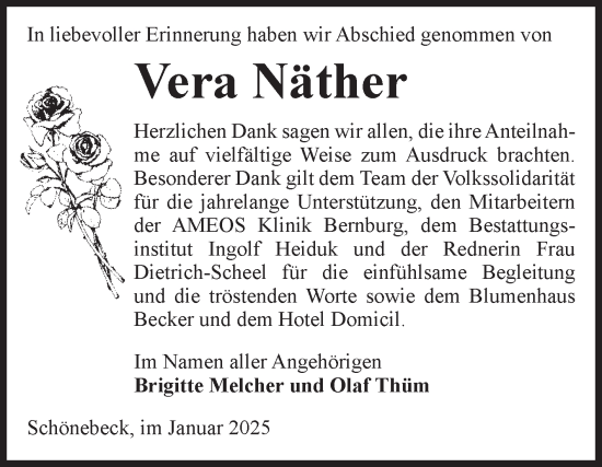 Traueranzeige von Vera Näther von Volksstimme Schönebeck