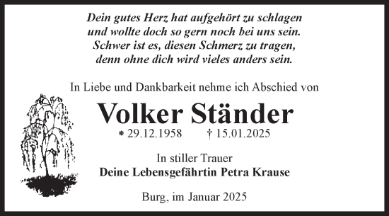 Traueranzeige von Volker Ständer von Volksstimme Burg/Genthin