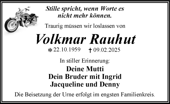 Traueranzeige von Volkmar Rauhut von Trauerkombi Dessau