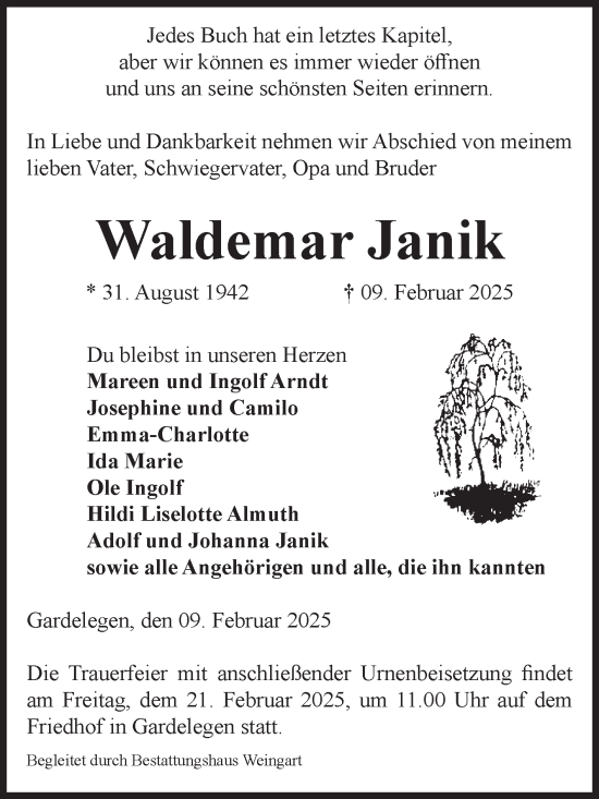 Traueranzeige von Waldemar Janik von Volksstimme Altmark West