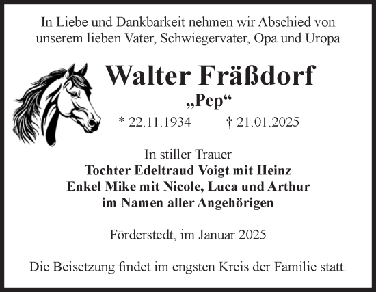 Traueranzeige von Walter Fräßdorf von Volksstimme Staßfurt