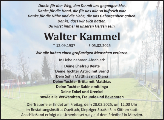 Traueranzeige von Walter Kammel von Trauerkombi Köthen