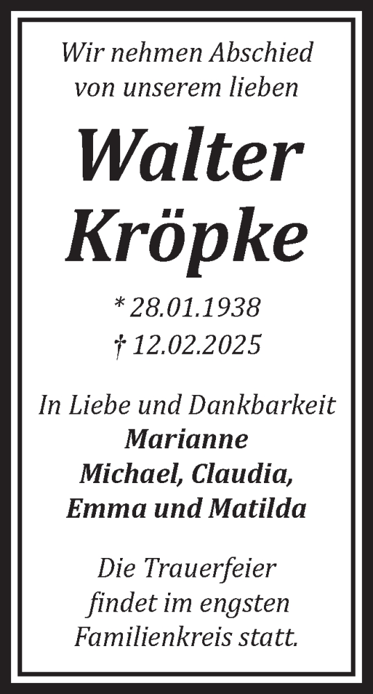 Traueranzeige von Walter Kröpke von Volksstimme Magdeburg