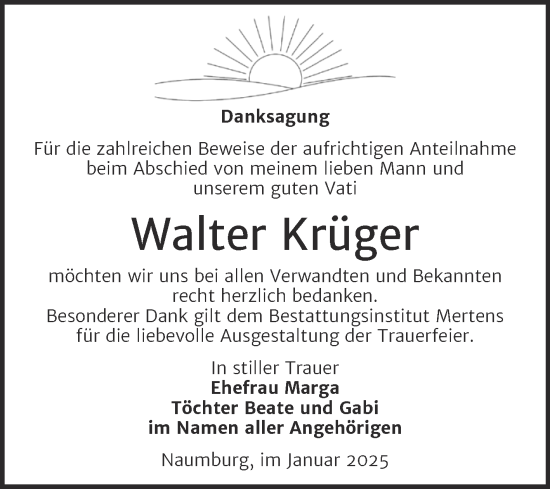 Traueranzeige von Walter Krüger von Super Sonntag Naumburg/Nebra
