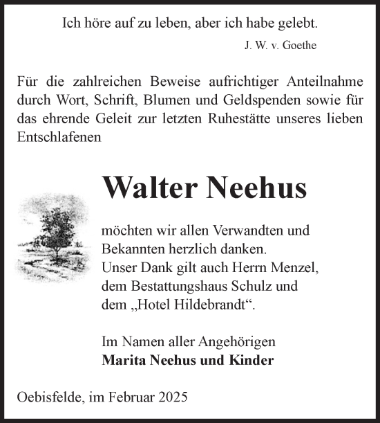 Traueranzeige von Walter Neehus von Volksstimme Altmark West