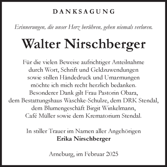 Traueranzeige von Walter Nirschberger von Volksstimme Altmark Ost