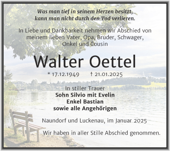 Traueranzeige von Walter Oettel von Trauerkombi Zeitz