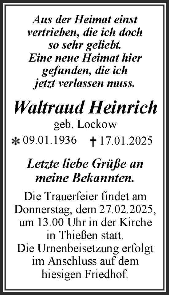 Traueranzeige von Waltraud Heinrich von Trauerkombi Wittenberg