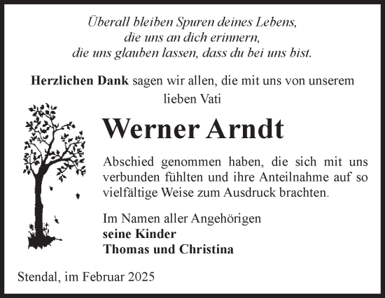 Traueranzeige von Werner Arndt von Volksstimme Altmark Ost