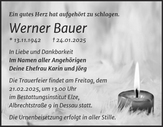 Traueranzeige von Werner Bauer von Trauerkombi Dessau