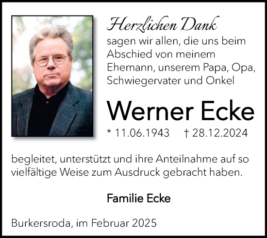 Traueranzeige von Werner Ecke von Super Sonntag Naumburg/Nebra