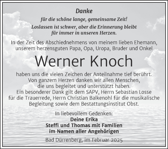 Traueranzeige von Werner Knoch von Trauerkombi Merseburg