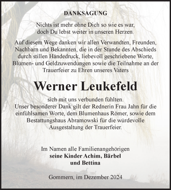 Traueranzeige von Werner Leukefeld von Volksstimme Burg/Genthin