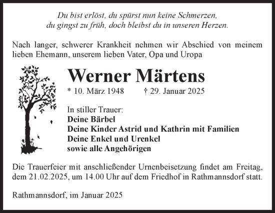 Traueranzeige von Werner Märtens von Volksstimme Staßfurt