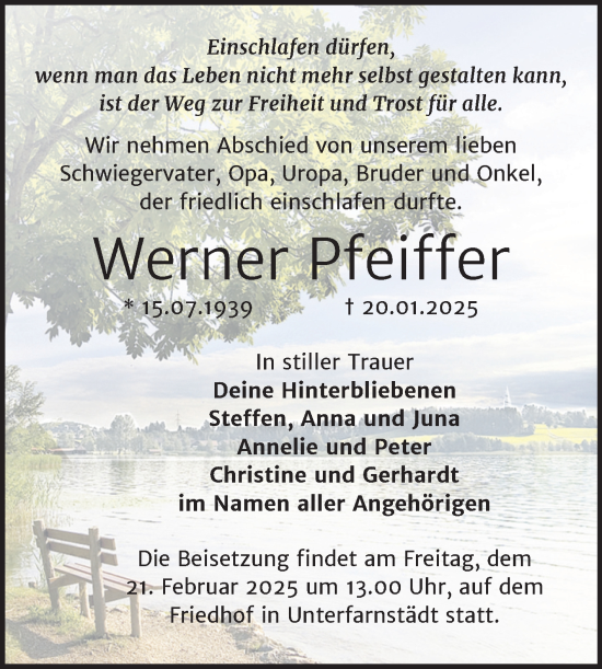 Traueranzeige von Werner Pfeiffer von Trauerkombi Merseburg