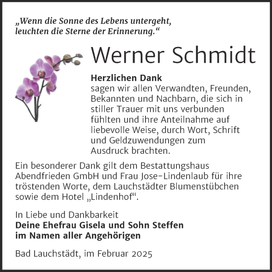 Traueranzeige von Werner Schmidt von Trauerkombi Merseburg