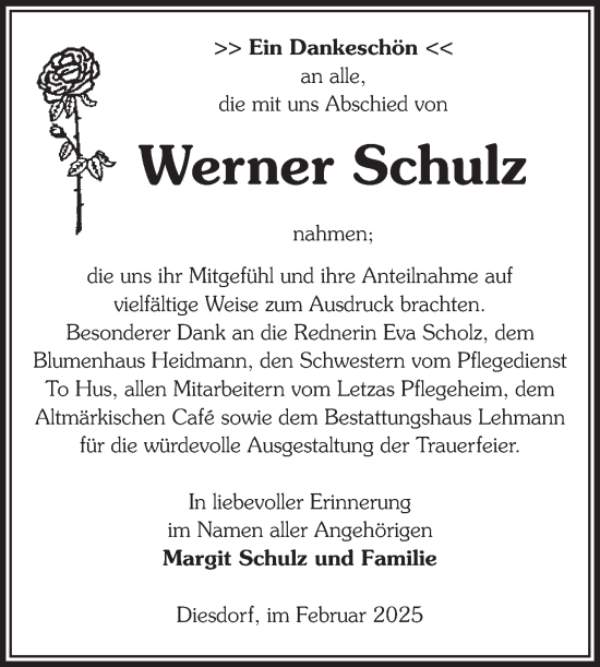 Traueranzeige von Werner Schulz von Volksstimme Altmark West