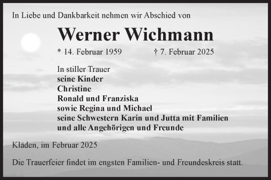 Traueranzeige von Werner Wichmann von Volksstimme Altmark Ost
