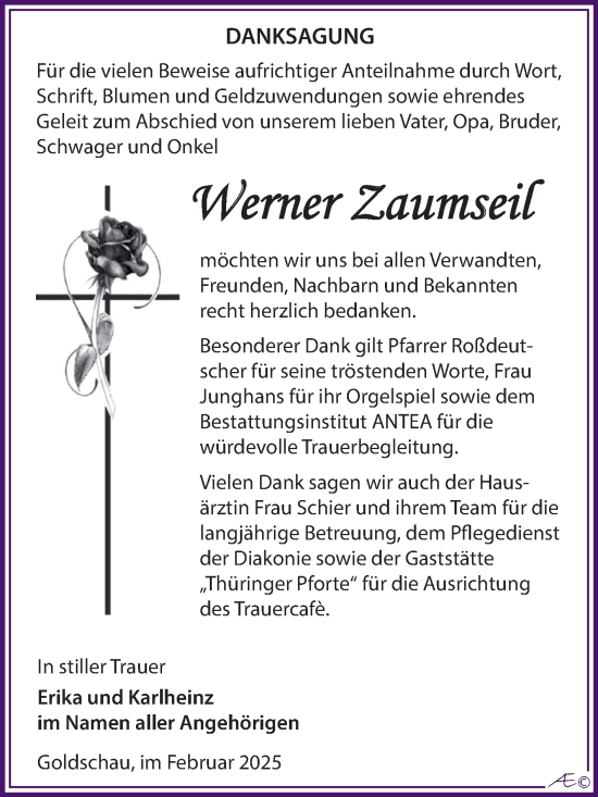 Traueranzeige von Werner Zaumseil von Trauerkombi Zeitz