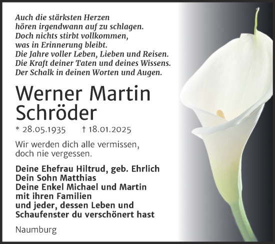 Traueranzeige von Werner Martin Schröder von Super Sonntag Naumburg/Nebra