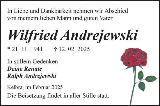 Traueranzeige von Wilfried Andrejewski von Mitteldeutsche Zeitung Sangerhausen