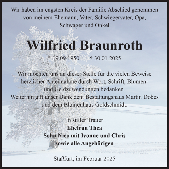 Traueranzeige von Wilfried Braunroth 