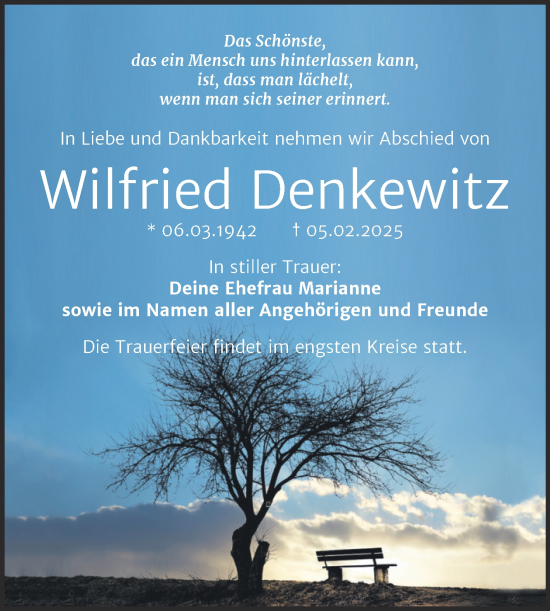 Traueranzeige von Wilfried Denkewitz von Trauerkombi Dessau