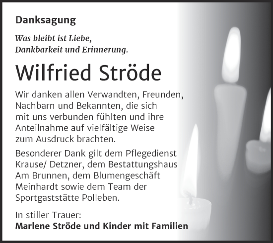 Traueranzeige von Wilfried Ströde von Trauerkombi Mansfelder Land