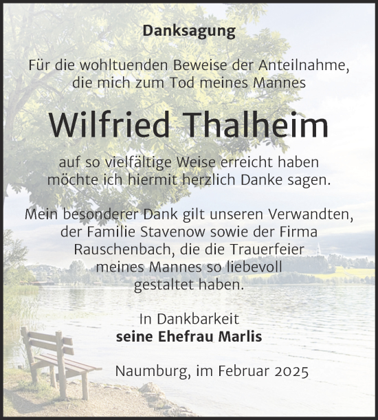 Traueranzeige von Wilfried Thalheim von Naumburger Tageblatt