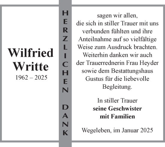 Traueranzeige von Wilfried Writte von Volksstimme Halberstadt