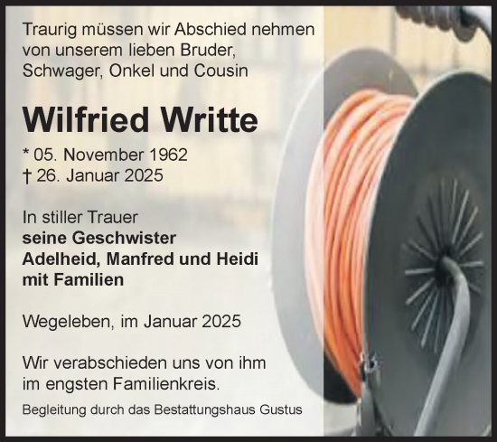 Traueranzeige von Wilfried Writte von Volksstimme Halberstadt