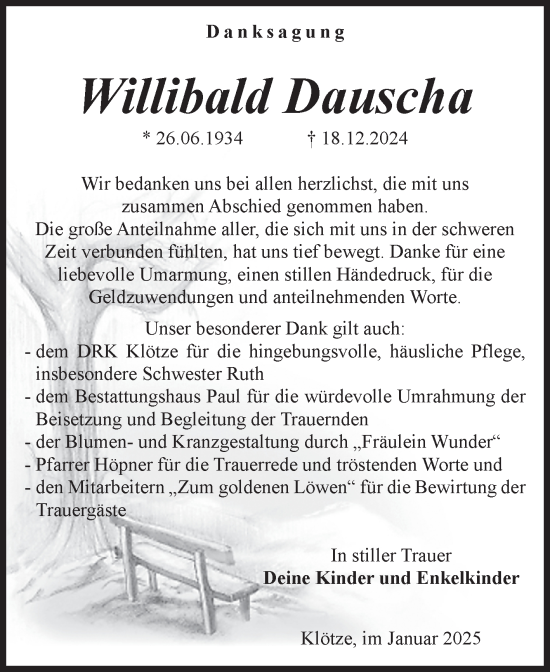 Traueranzeige von Willibald Dauscha von Volksstimme Altmark West