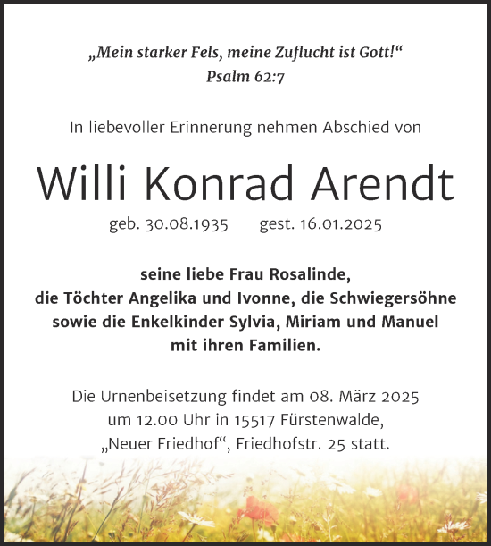 Traueranzeige von Willi Konrad Arendt 