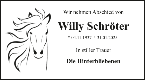 Traueranzeige von Willy Schröter von Trauerkombi Dessau