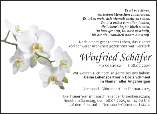 Traueranzeige von Winfried Schäfer von Trauerkombi Merseburg
