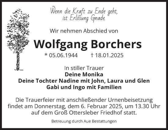 Traueranzeige von Wolfgang Borchers von Volksstimme Magdeburg