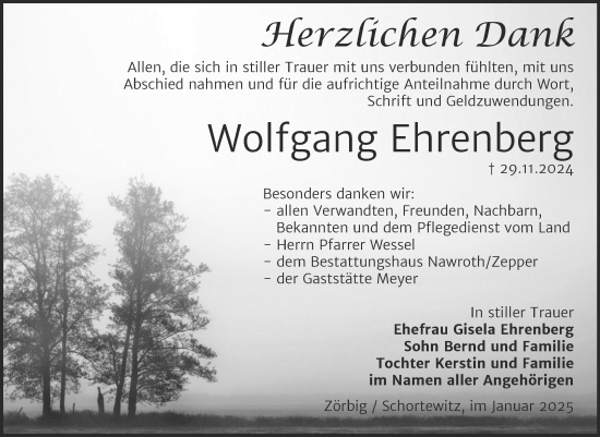 Traueranzeige von Wolfgang Ehrenberg von Trauerkombi Köthen