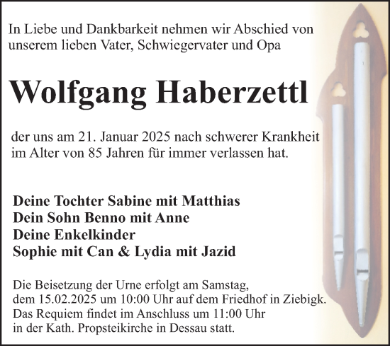 Traueranzeige von Wolfgang Haberzettl von Mitteldeutsche Zeitung Dessau-Roßlau